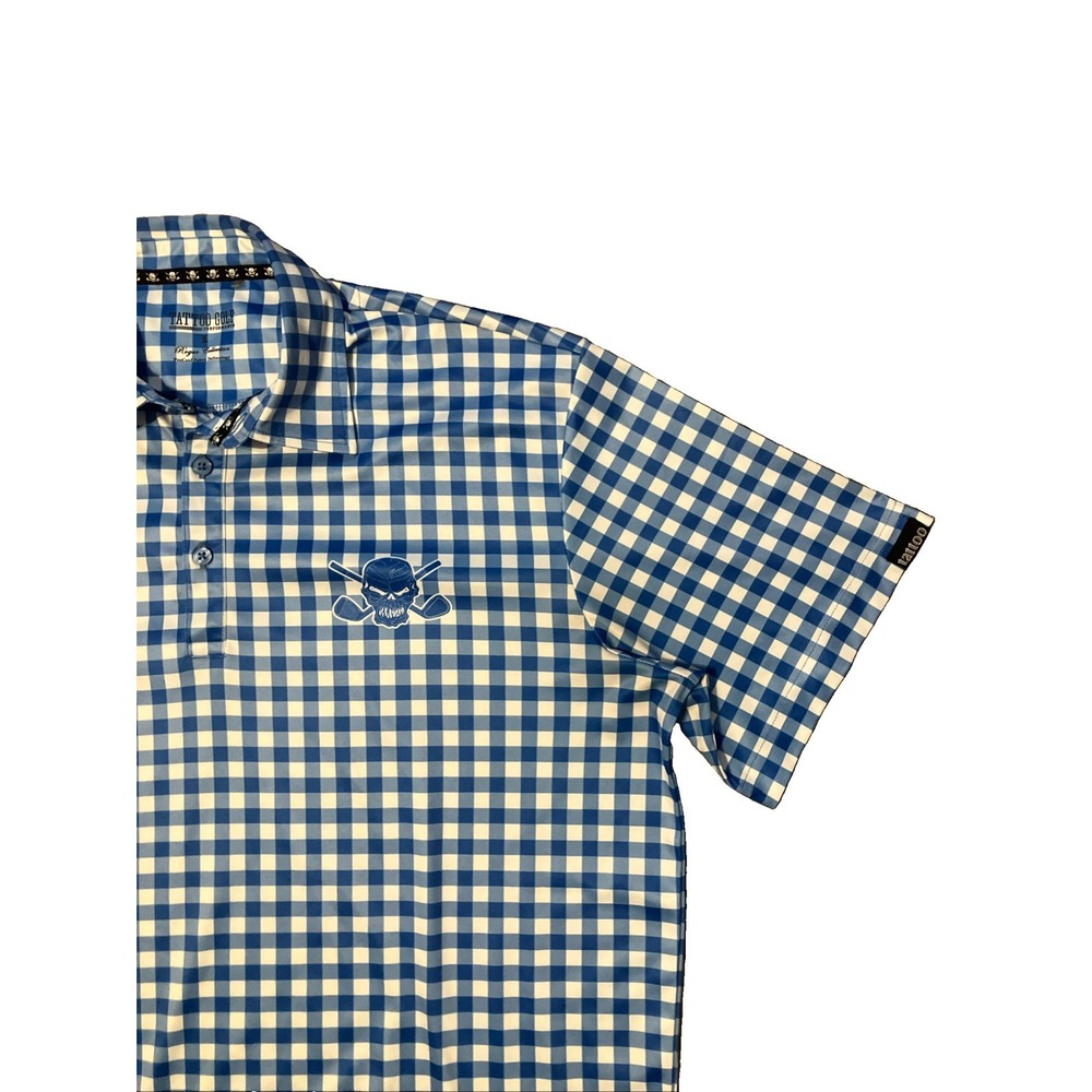 Tattoo Golf Polo Shirt Mens XL Blue Gingham Rogue Collection Golf Performance